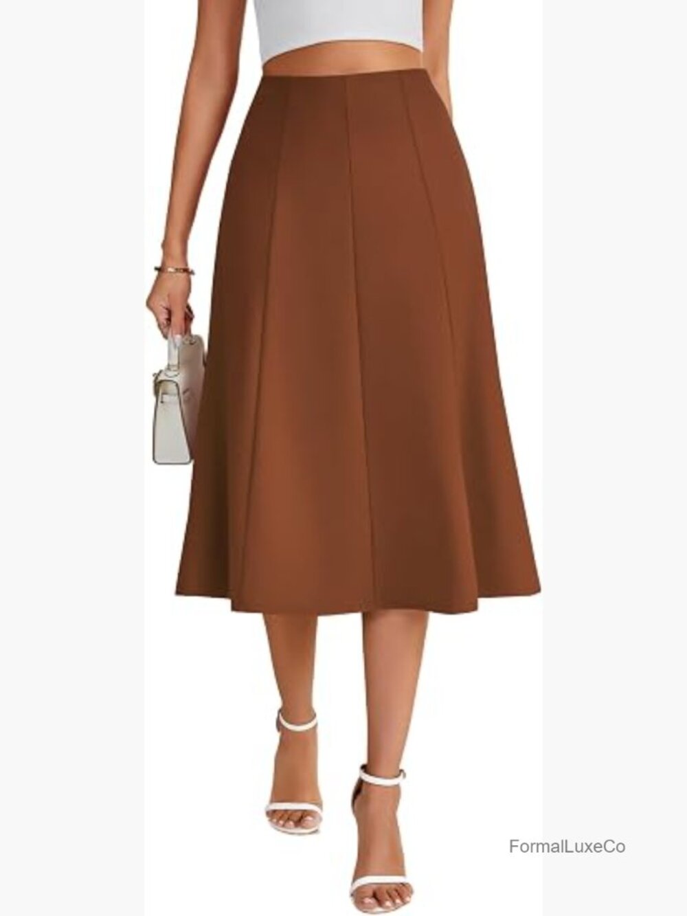 High Waisted Midi Skirt A-Line Flowy Pleated Summer Work Skirt